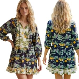 LOST + WANDER Lemon Lime Print Babydoll Tunic Mini Dress - Size S